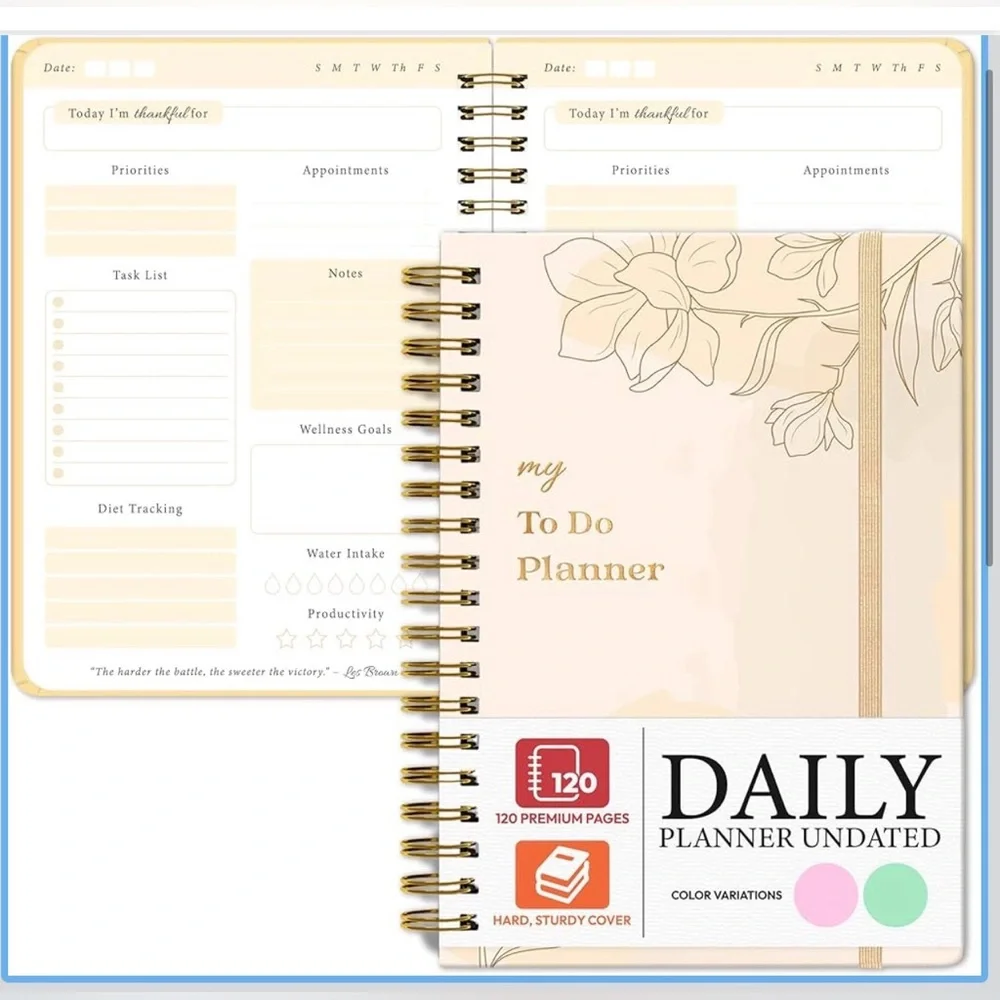 Undated Floral Spiral To Do Planner in Cream and Gold